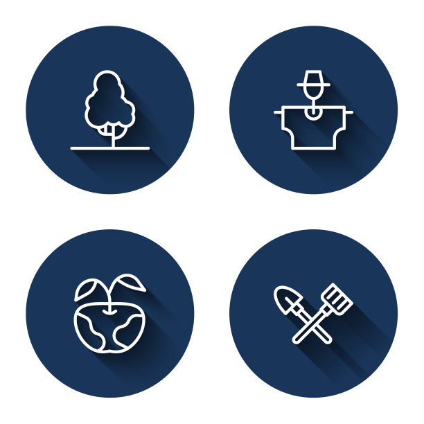 设置行果树稻草人苹果和铲子图片下载