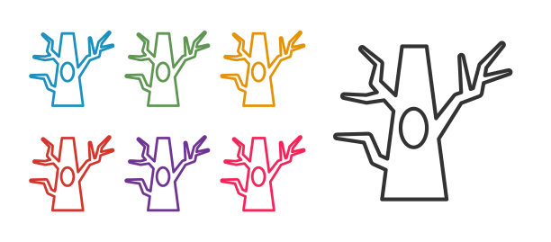 设置线裸树图标孤立在白色图片下载