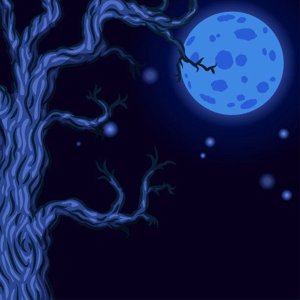 万圣节背景与万圣节树的剪影。万圣节裸露的令人毛骨悚然的树在月亮的背景。矢量插图。图片下载