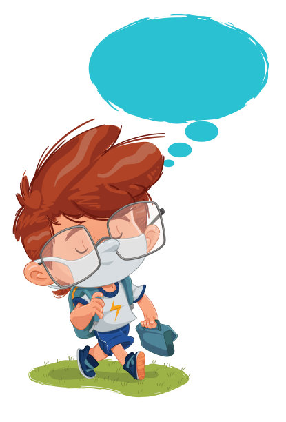 男孩走路和思考(戴着面具)图片下载