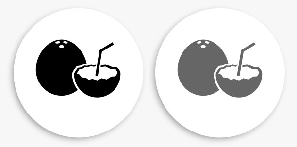 椰子饮料黑白圆形图标图片下载