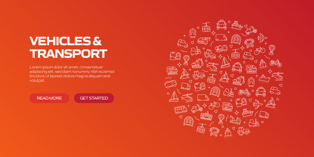车辆和运输相关的线风格横幅设计网页，标题，小册子，年度报告和书的封面图片下载