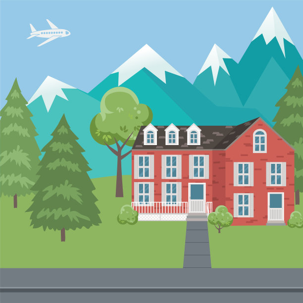 乡村路上的大红砖家图片下载