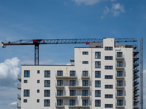 施工现场塔式起重机。图片下载