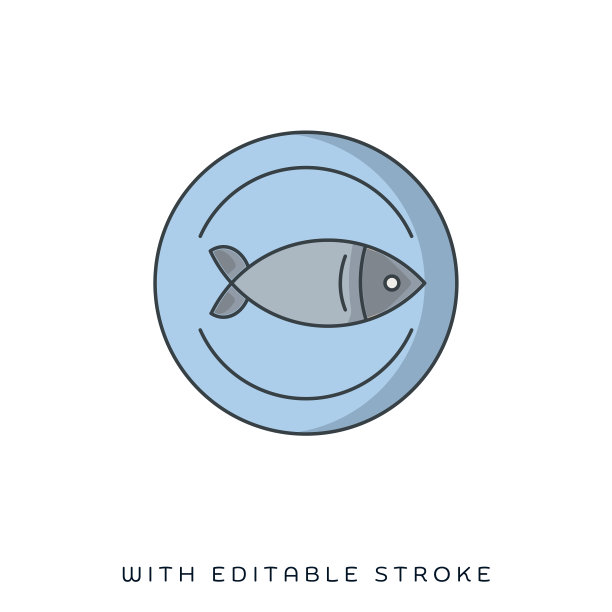 海鲜餐厅平面和线图标图片下载