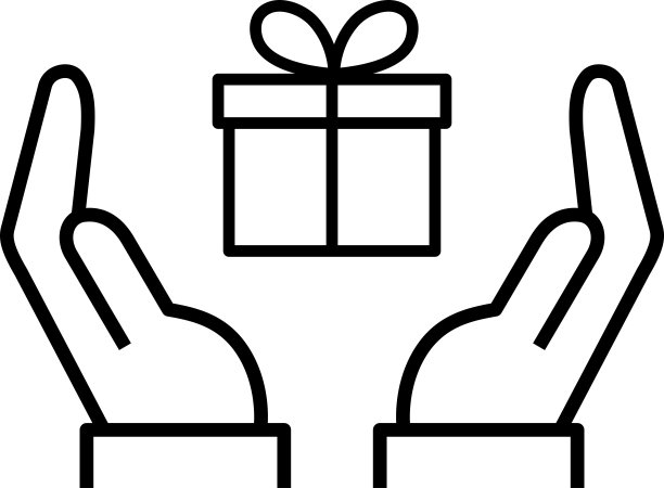 单色矢量图标的礼盒和手图片下载