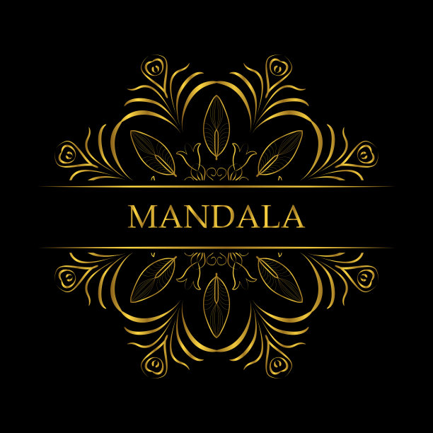 金色的曼荼罗-徽章，标志，图标。矢量插图孤立在黑色背景图片下载