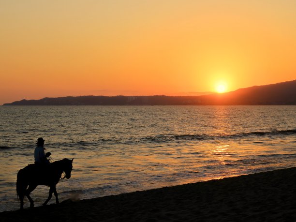 夕阳骑马图片下载