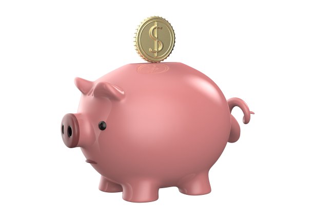 粉红色的小猪储蓄罐被隔离在白色的背景上图片下载