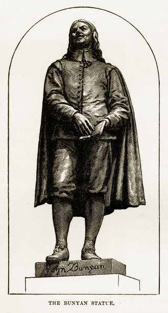 1840年维多利亚时代雕刻：英国贝德福德约翰·班扬肖像图片下载