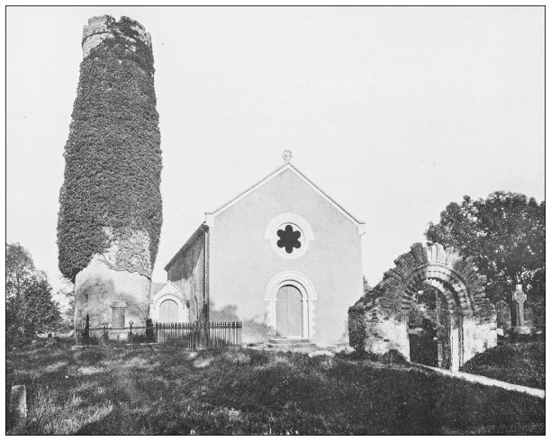 爱尔兰的古董照片:基尔代尔郡Castledermot的圆塔图片下载