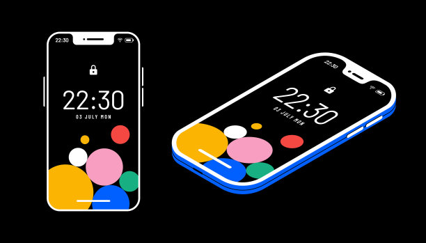 现代矢量插图的智能手机从等距和正面角度在黑色背景。图片下载