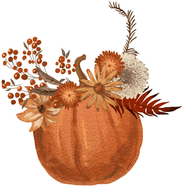带花的秋橘南瓜图片下载