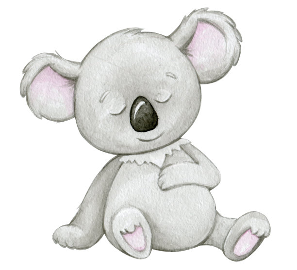 考拉，坐着睡觉。一个可爱的动物在卡通风格的水彩插图，在一个孤立的背景。图片下载