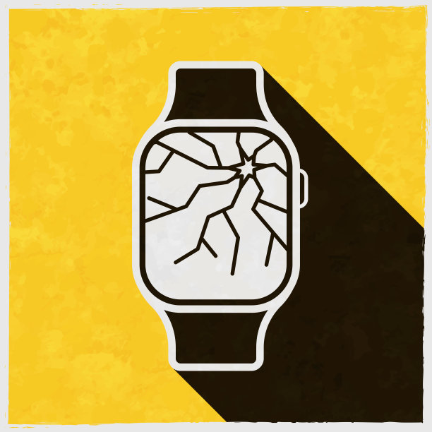 碎屏智能手表。图标与长阴影的纹理黄色背景图片下载