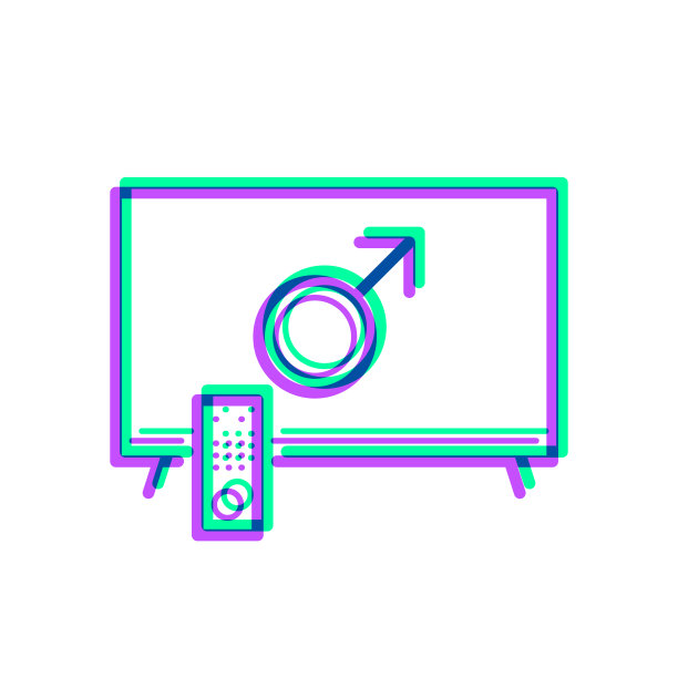 电视上有男性的象征。图标与两种颜色叠加在白色背景上图片下载