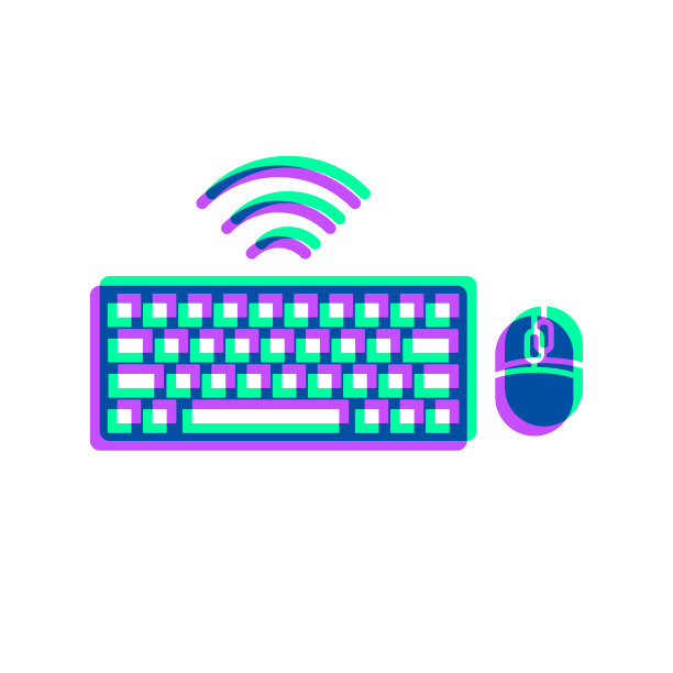无线键盘和鼠标。图标与两种颜色叠加在白色背景上图片下载