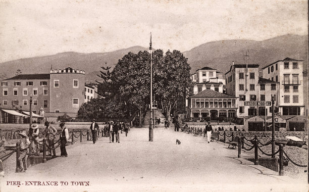 码头和入口到Funchal，马德拉岛，1890年代，19世纪，古董照片图片下载