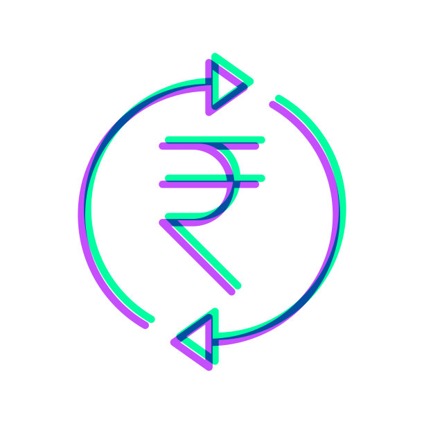 兑换印度卢比。图标与两种颜色叠加在白色背景上图片下载