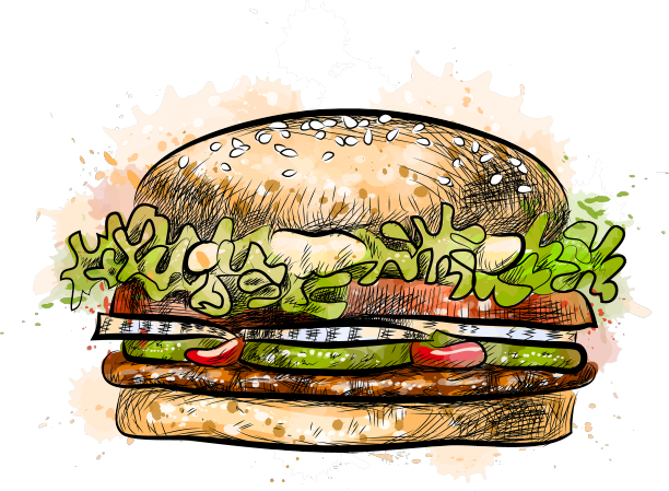 汉堡手绘的水彩画图片下载