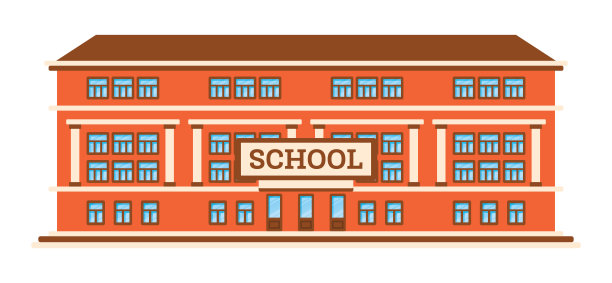 白色背景下孤立的学校建筑。图片下载