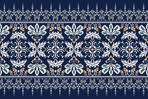 花卉十字绣刺绣矢量插图图片下载