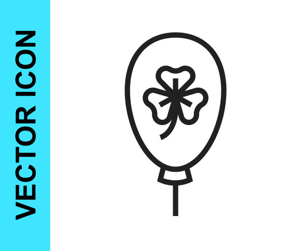 黑线气球与三叶草三叶草图标孤立在白色背景。圣帕特里克节快乐。爱尔兰国家假日。向量图片下载