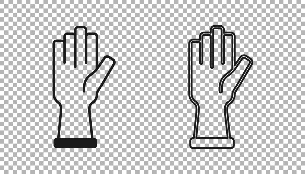 黑色防护手套图标隔离在透明的背景。向量图片下载