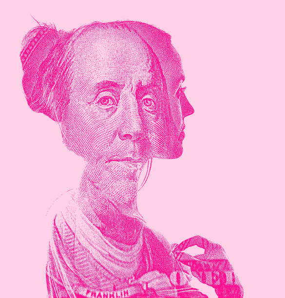 女性和美元的多重曝光图片下载