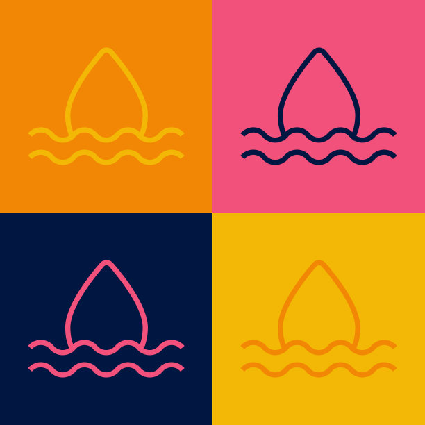 波普艺术线水滴图标孤立的颜色背景。向量图片下载