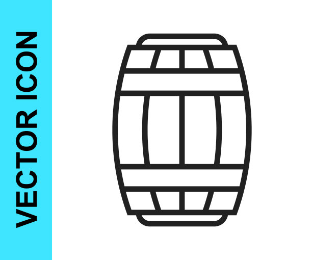 黑线木桶图标孤立在白色背景。酒桶，饮料容器，啤酒，威士忌，葡萄酒木桶。向量图片下载