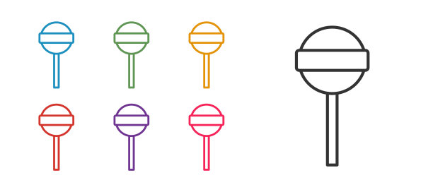 设置线棒棒糖图标隔离在白色背景。美食，美味的象征。万圣节派对快乐。设置图标彩色。向量图片下载