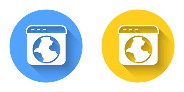 白色世界图标隔离与长阴影背景。别上地球仪。圆按钮。向量图片下载