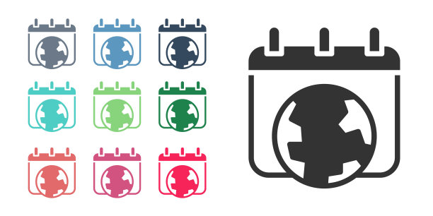 黑色世界地球日图标孤立在白色背景。生态友好型世界。生态与自然理念。设置图标彩色。向量图片下载