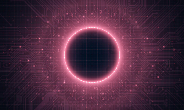 数字电路圆背景。在深蓝色背景上成像电路。高科技电路板连接系统概念。数字数据在电路板和CPU循环背景上移动。计算机处理和组织数据。摘要h图片下载