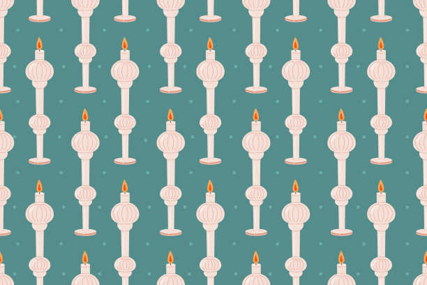 装饰老式室内设计平蜡烛在烛台。矢量无缝卡通图案。图片下载