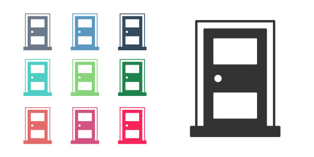 黑色关闭的门图标孤立在白色背景。设置图标彩色。向量图片下载