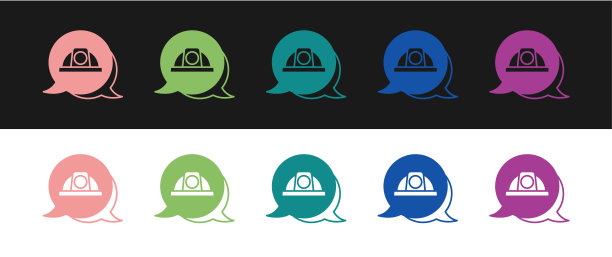 设置工人安全帽图标隔离在黑色和白色的背景。向量图片下载