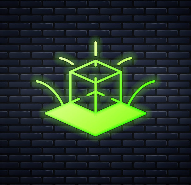 发光的霓虹灯3d建模图标孤立的砖墙背景。增强现实或虚拟现实。向量图片下载