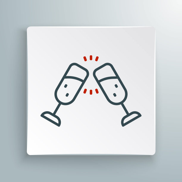 线杯香槟图标隔离在白色背景。圣诞快乐，新年快乐。色彩缤纷的轮廓概念。向量图片下载