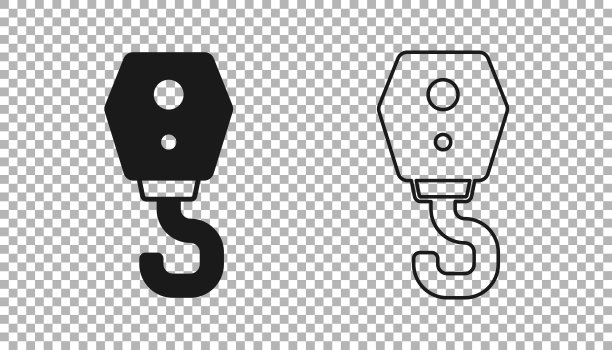 黑鹤钩图标隔离在透明的背景。工业钩子图标。向量图片下载