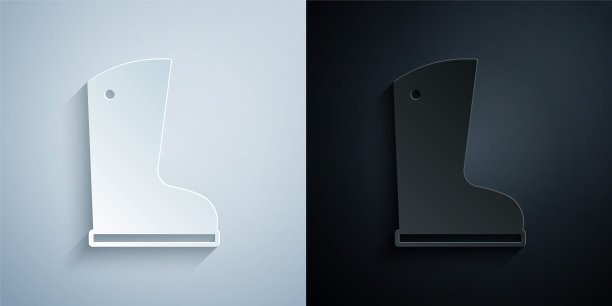 剪纸防水橡胶靴图标隔离在灰色和黑色的背景。雨天、钓鱼、园艺时穿的胶靴。纸艺风格。向量图片下载