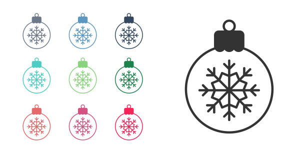 黑色圣诞球图标孤立在白色背景。圣诞快乐，新年快乐。设置图标彩色。向量图片下载