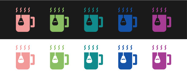 集杯茶与茶包图标孤立的黑色和白色背景。向量图片下载