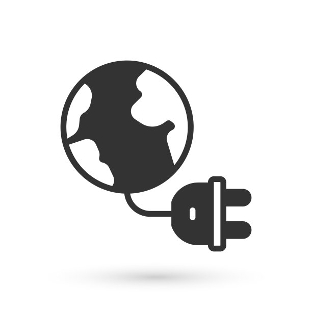 灰色全球能源动力行星与插头图标隔离在白色背景。生态理念与环境。向量图片下载