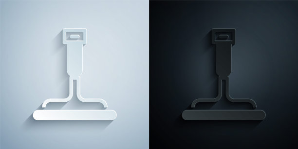 剪纸清洁服务与橡胶清洁剂的窗口图标隔离在灰色和黑色的背景。刮刀、刮板、雨刷。纸艺风格。向量图片下载