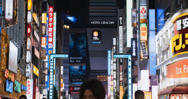 歌舞伎町哥斯拉路，东京新宿的红灯区。日本旅游景点，日本旅游地标，亚洲人夜生活，亚洲交通都市生活图片下载