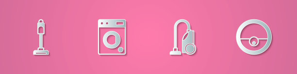 设置剪纸吸尘器，洗衣机和机器人真空图标。纸艺风格。向量图片下载