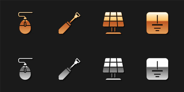 设置电脑鼠标，螺丝刀，太阳能板和电气符号地面图标。向量图片下载