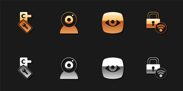 设置数码门锁，网络摄像头，安全及图标。向量图片下载